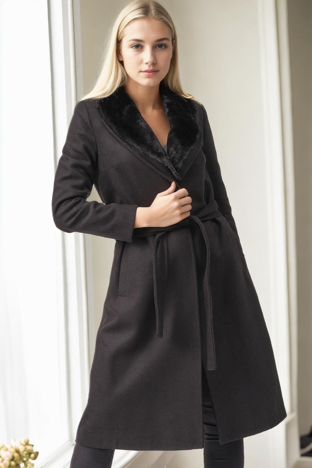 Z6671 DEWBERRY BAYAN PALTO-SİYAH-1