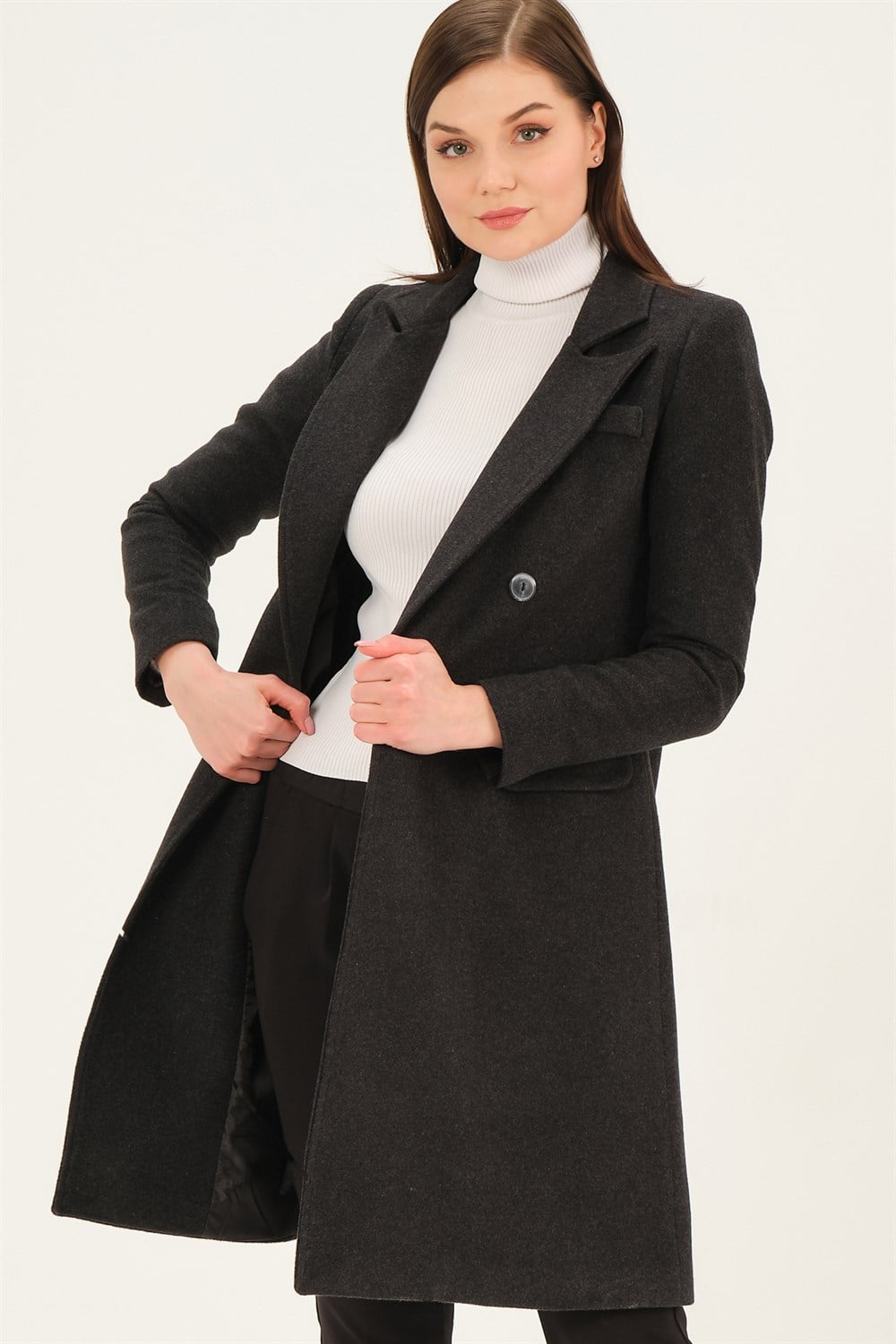 Z6672 DEWBERRY BAYAN PALTO-KOYU ANTRASİT