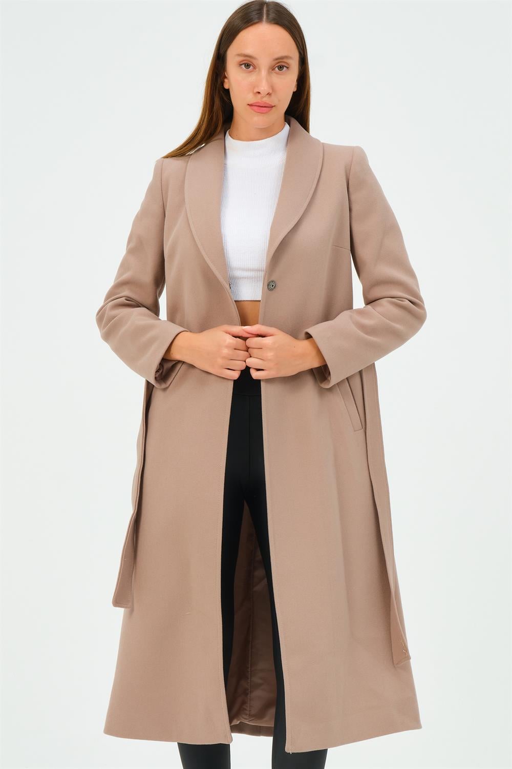 Z6681 DEWBERRY BAYAN PALTO-AÇIK VİZON
