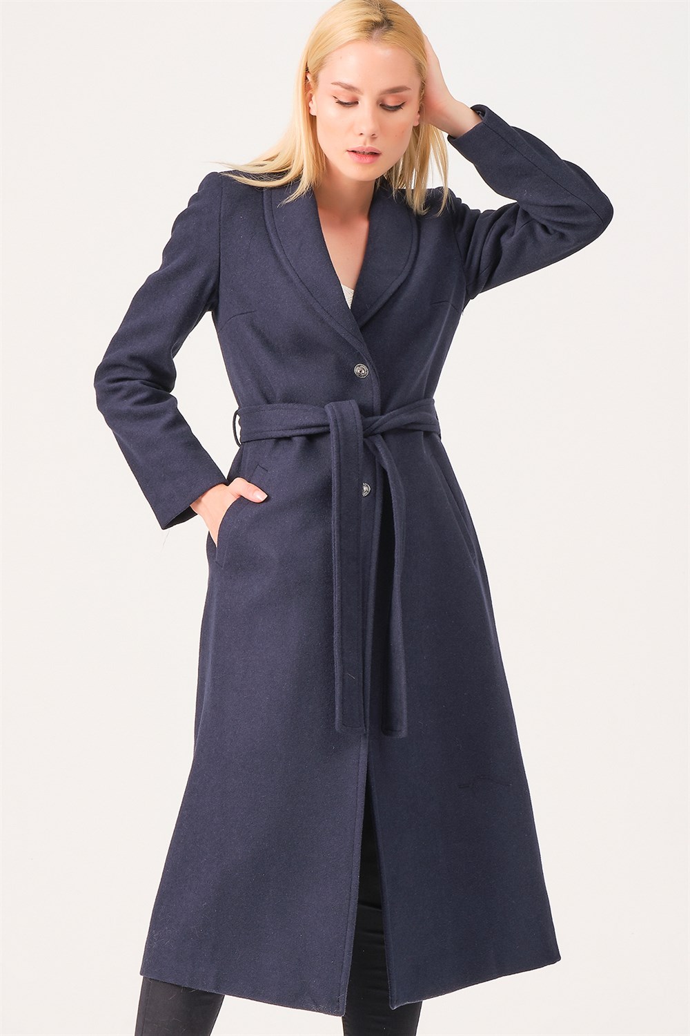 Z6681 DEWBERRY BAYAN PALTO-LACİVERT