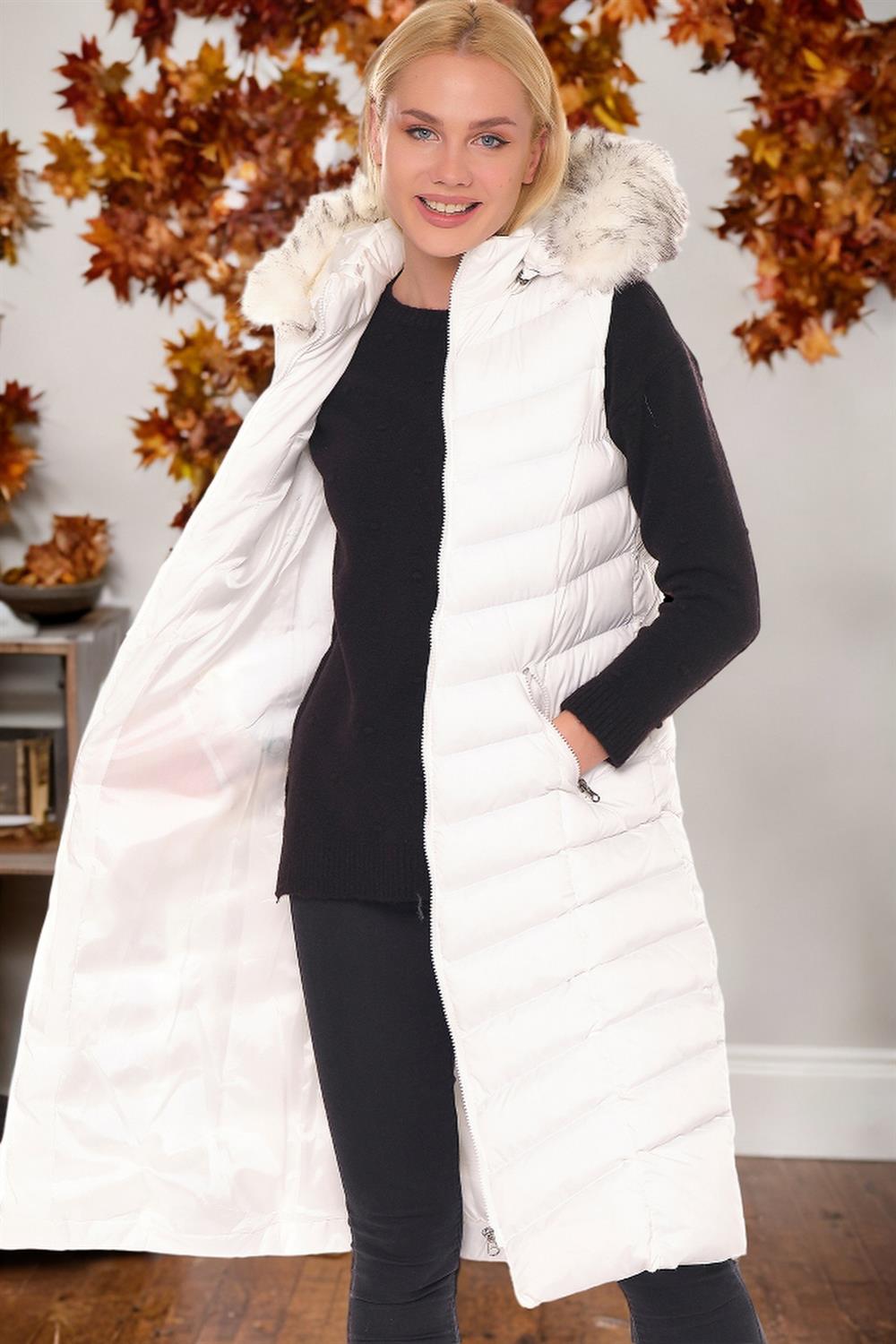 Z6684 DEWBERRY BAYAN YELEK-AÇIK BEYAZ