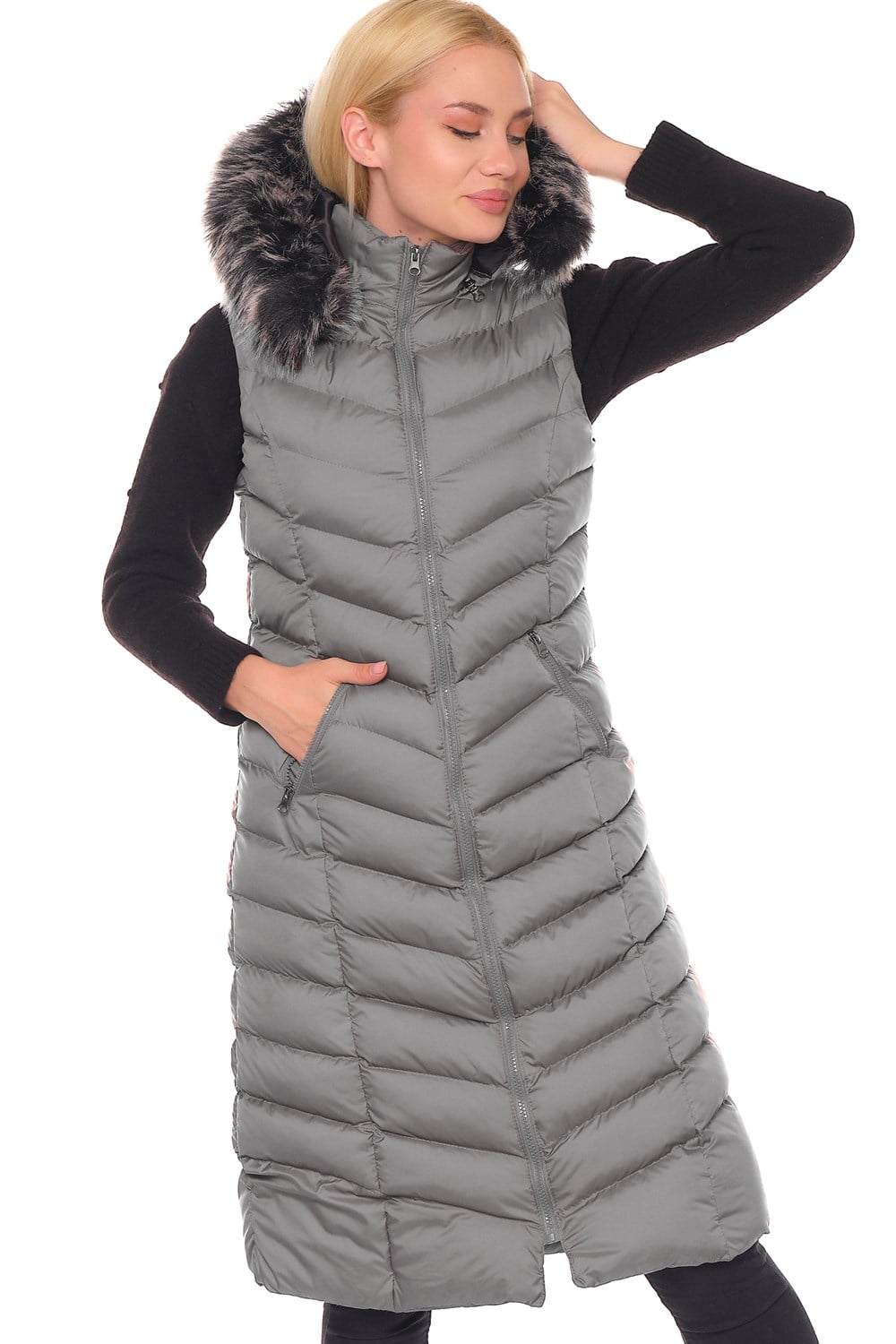 Z6684 DEWBERRY BAYAN YELEK-GRİ