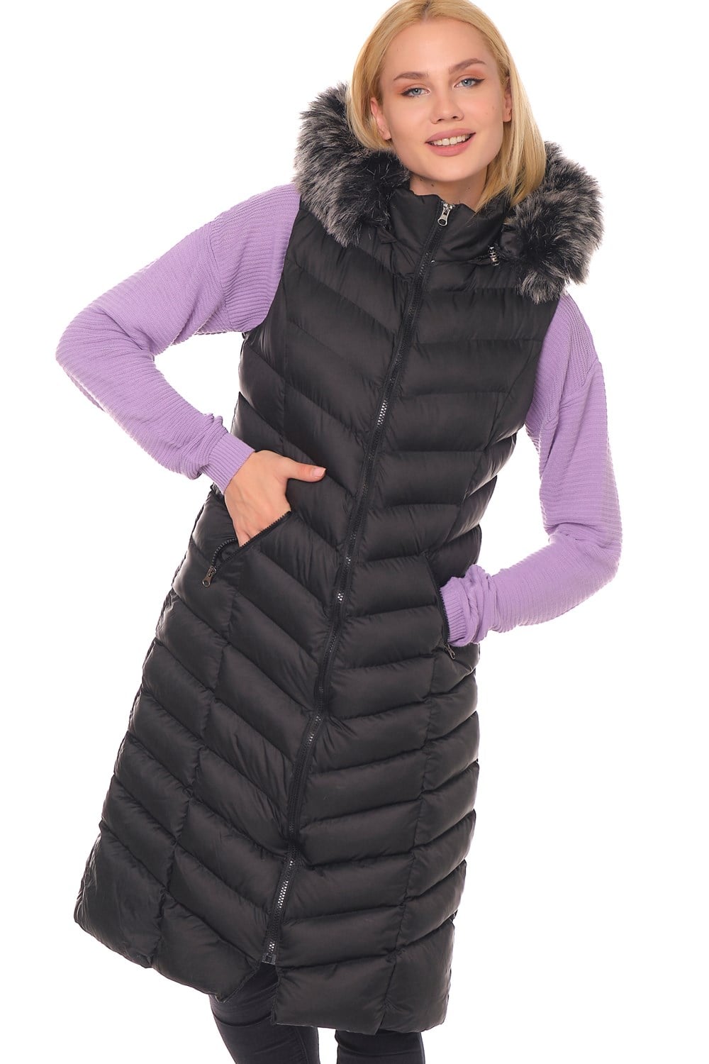 Z6684 DEWBERRY BAYAN YELEK-SİYAH