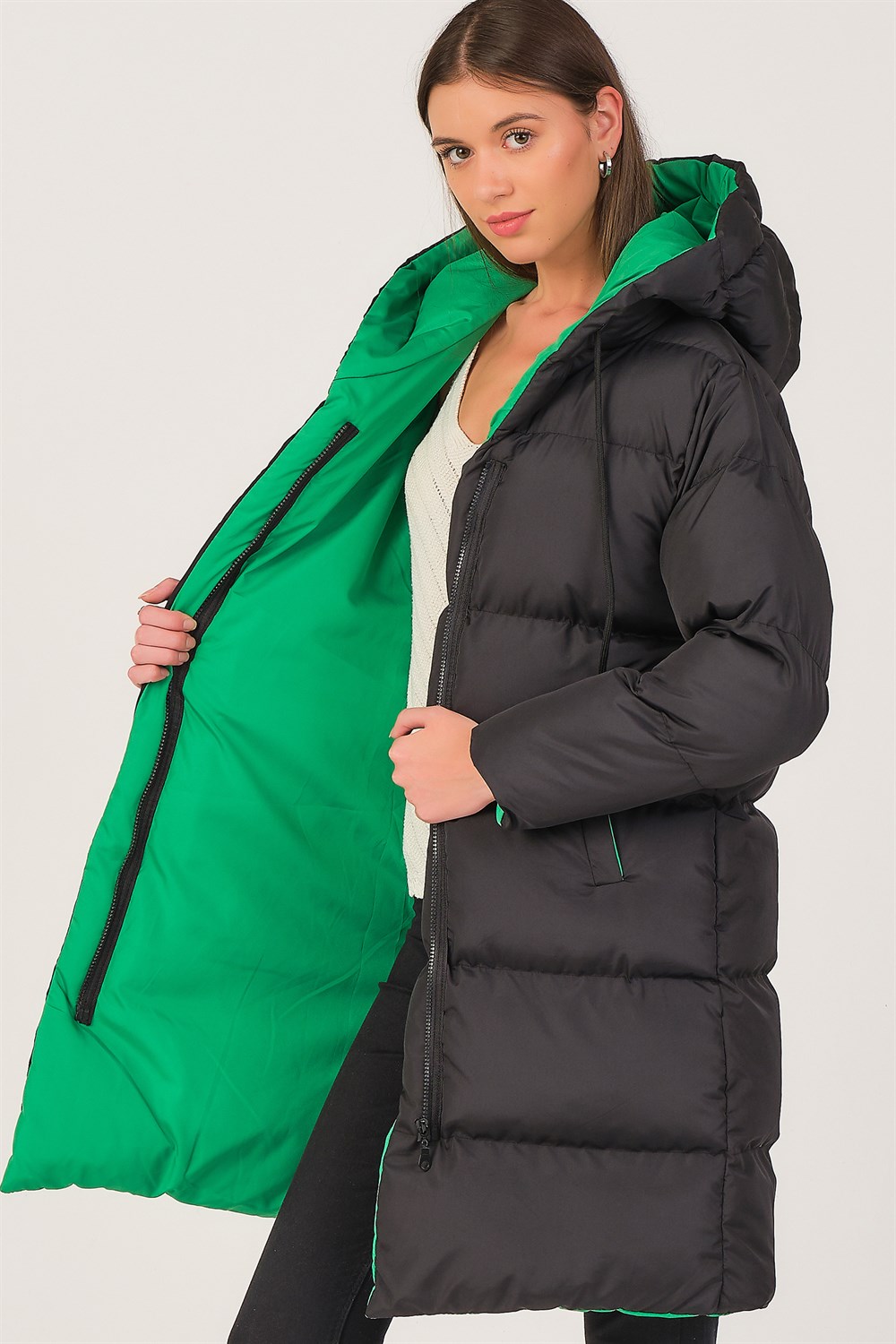 Z6687 DEWBERRY BAYAN KABAN-SİYAH-YEŞİL