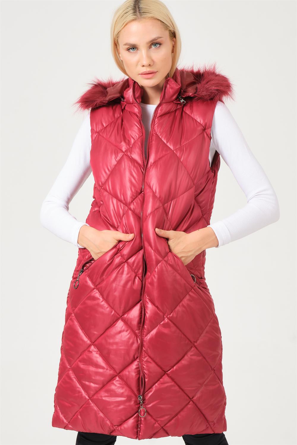 Z6717 DEWBERRY BAYAN YELEK-DÜZ BORDO
