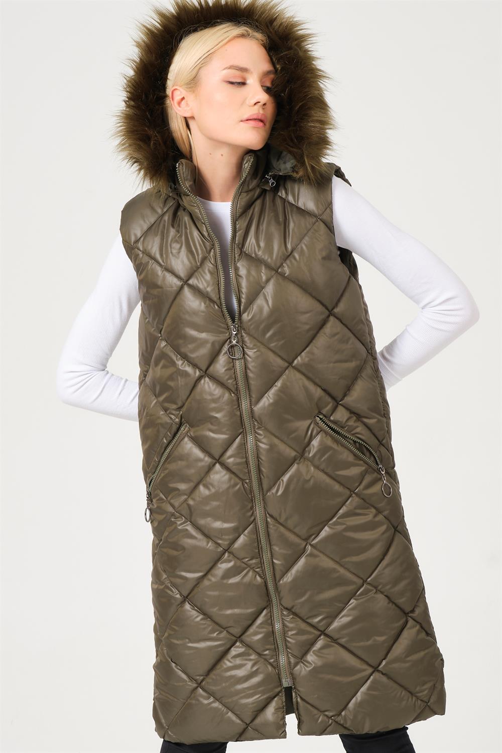 Z6717 DEWBERRY BAYAN YELEK-DÜZ HAKİ