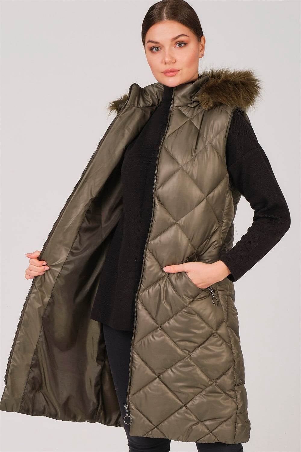 Z6717 DEWBERRY BAYAN YELEK-HAKİ