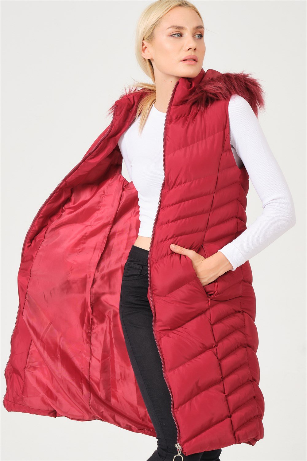 Z6725 DEWBERRY BAYAN YELEK-AÇIK BORDO