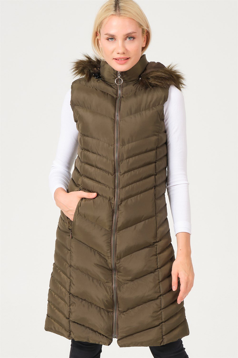 Z6725 DEWBERRY BAYAN YELEK-AÇIK HAKİ