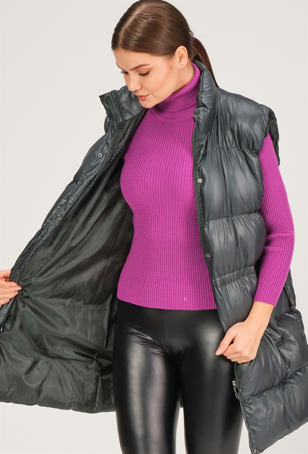 Z6732 DEWBERRY HK STYLE BAYAN YELEK-YEŞİL