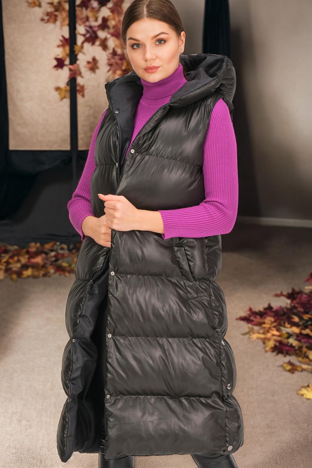 Z6733 DEWBERRY HK STYLE BAYAN YELEK-DÜZ SİYAH