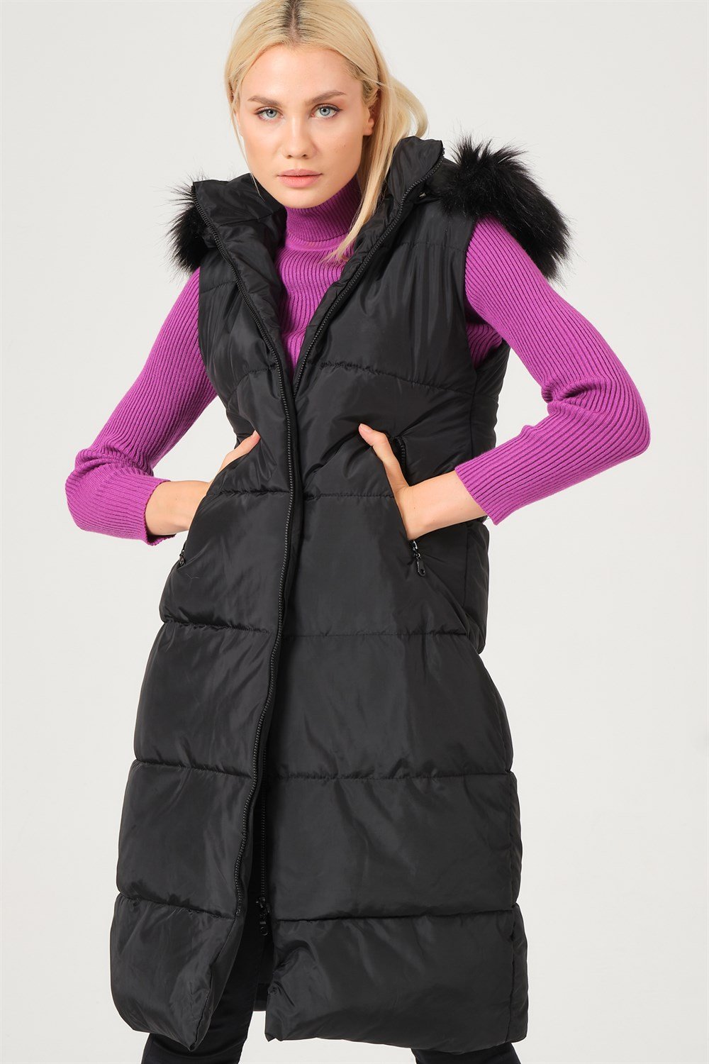 Z6741 DEWBERRY BAYAN YELEK-SİYAH