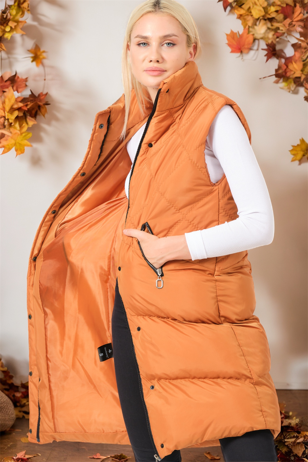 Z6743 DEWBERRY BAYAN YELEK-DÜZ CAMEL