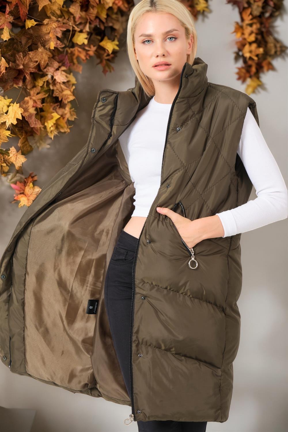 Z6743 DEWBERRY BAYAN YELEK-DÜZ HAKİ