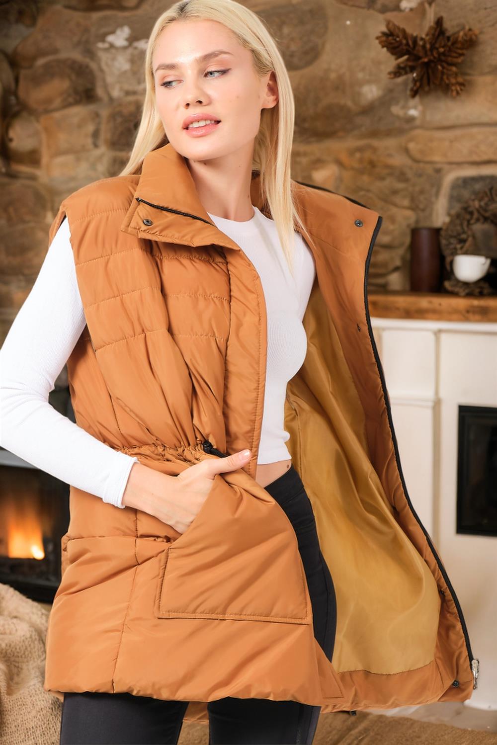 Z6747 DEWBERRY BAYAN YELEK-DÜZ TABA