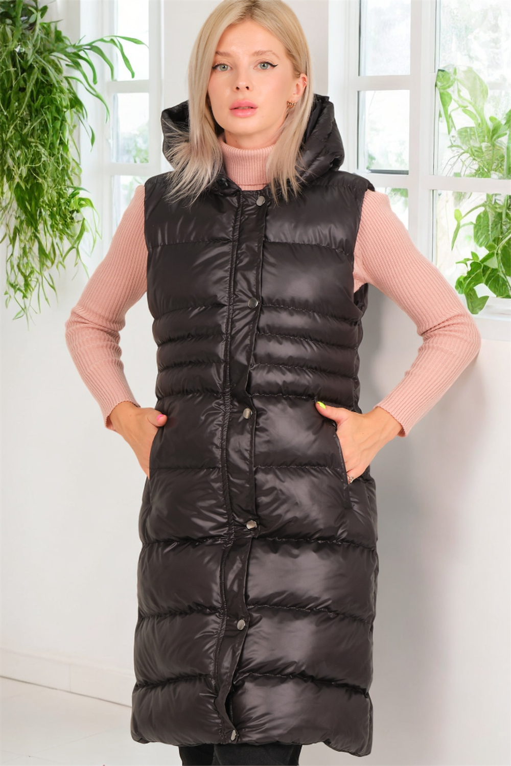 Z6757 DEWBERRY BAYAN YELEK-AÇIK SİYAH