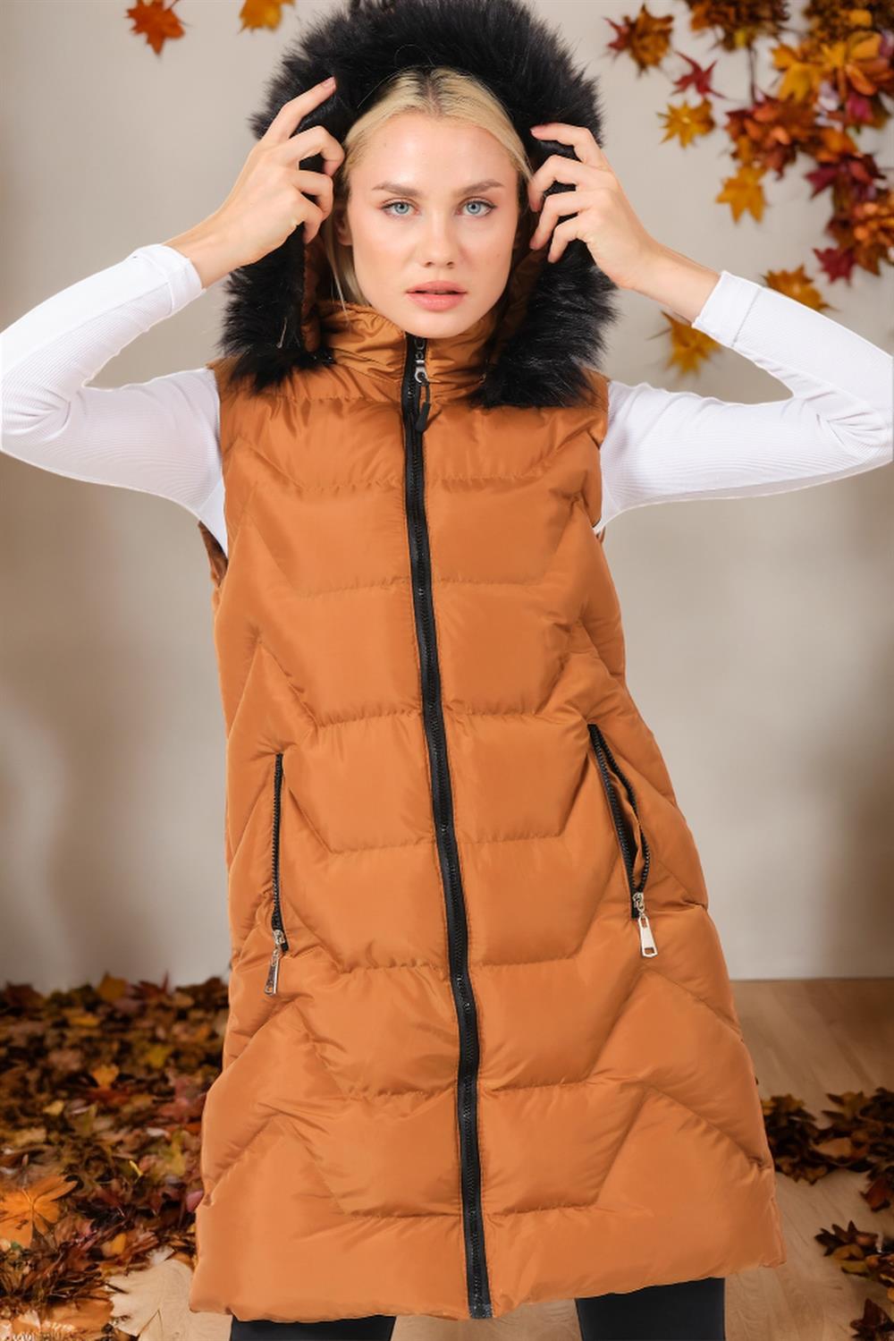 Z6761 DEWBERRY BAYAN YELEK-DÜZ TABA