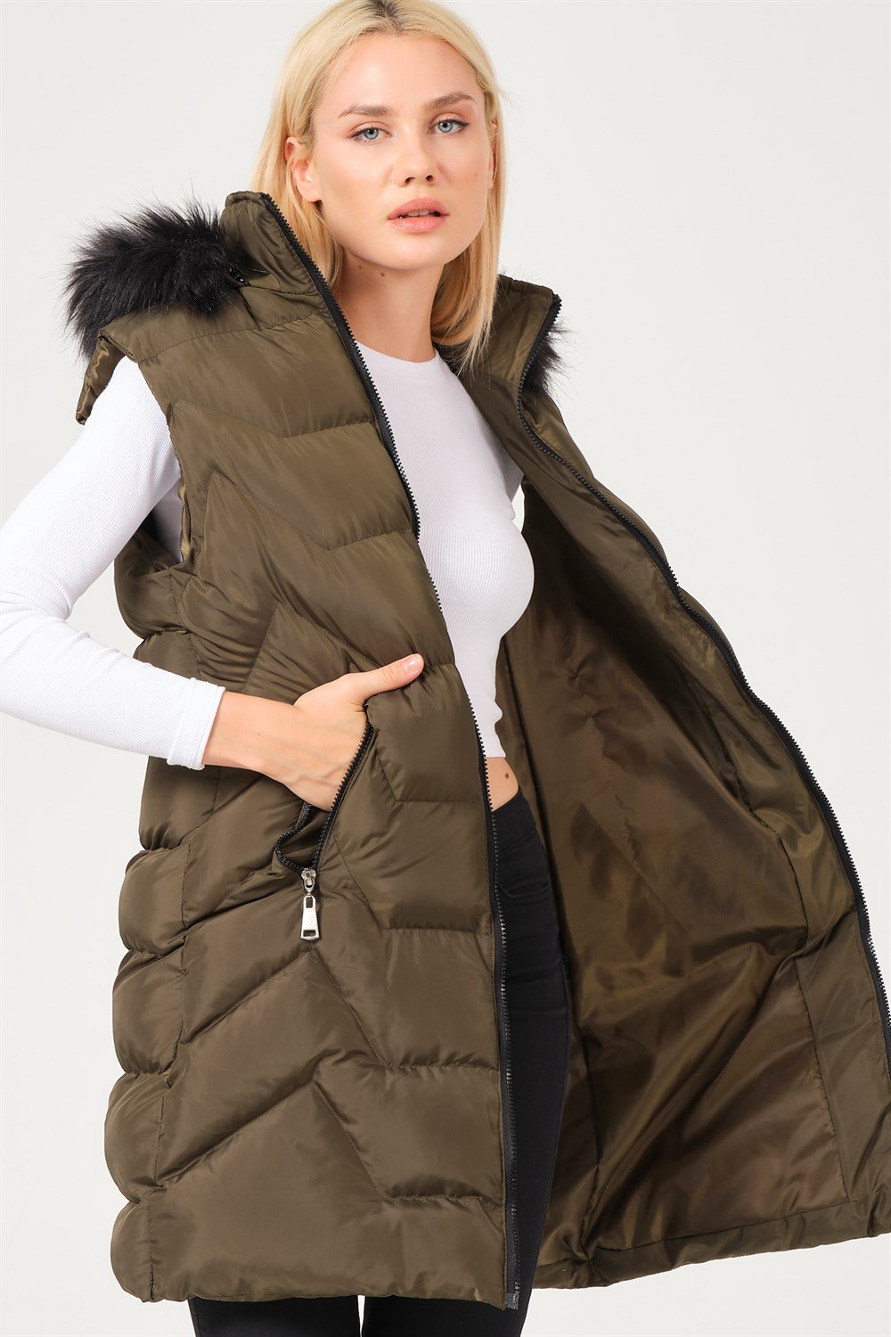 Z6761 DEWBERRY BAYAN YELEK-HAKİ