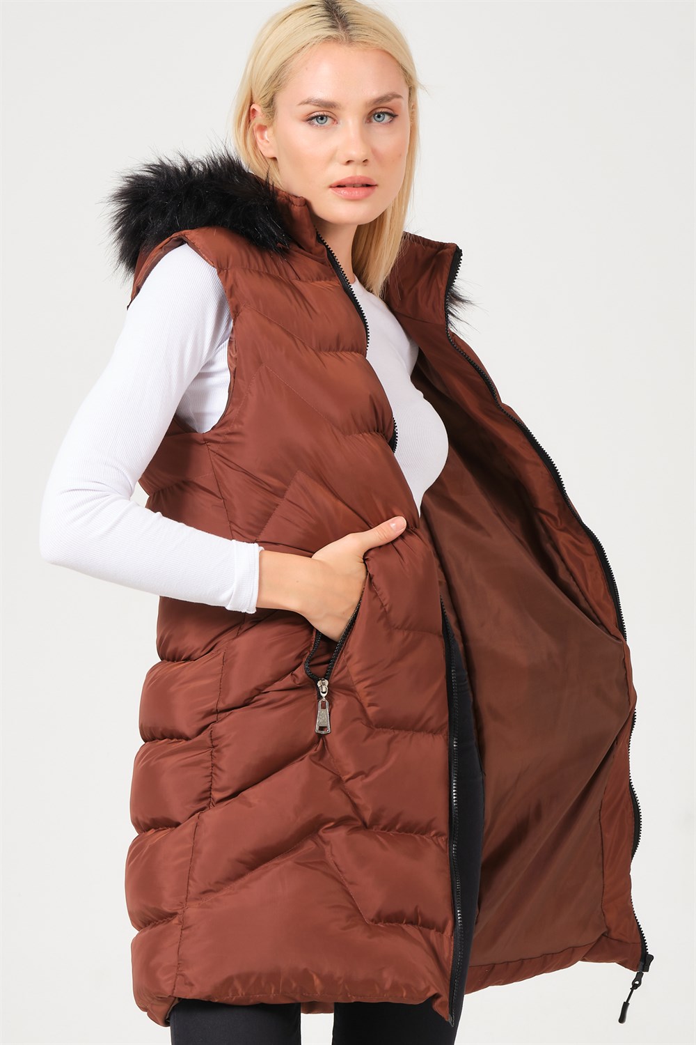 Z6761 DEWBERRY BAYAN YELEK-KAHVE