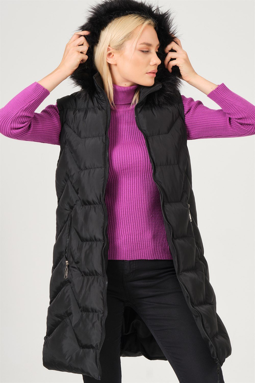 Z6761 DEWBERRY BAYAN YELEK-SİYAH