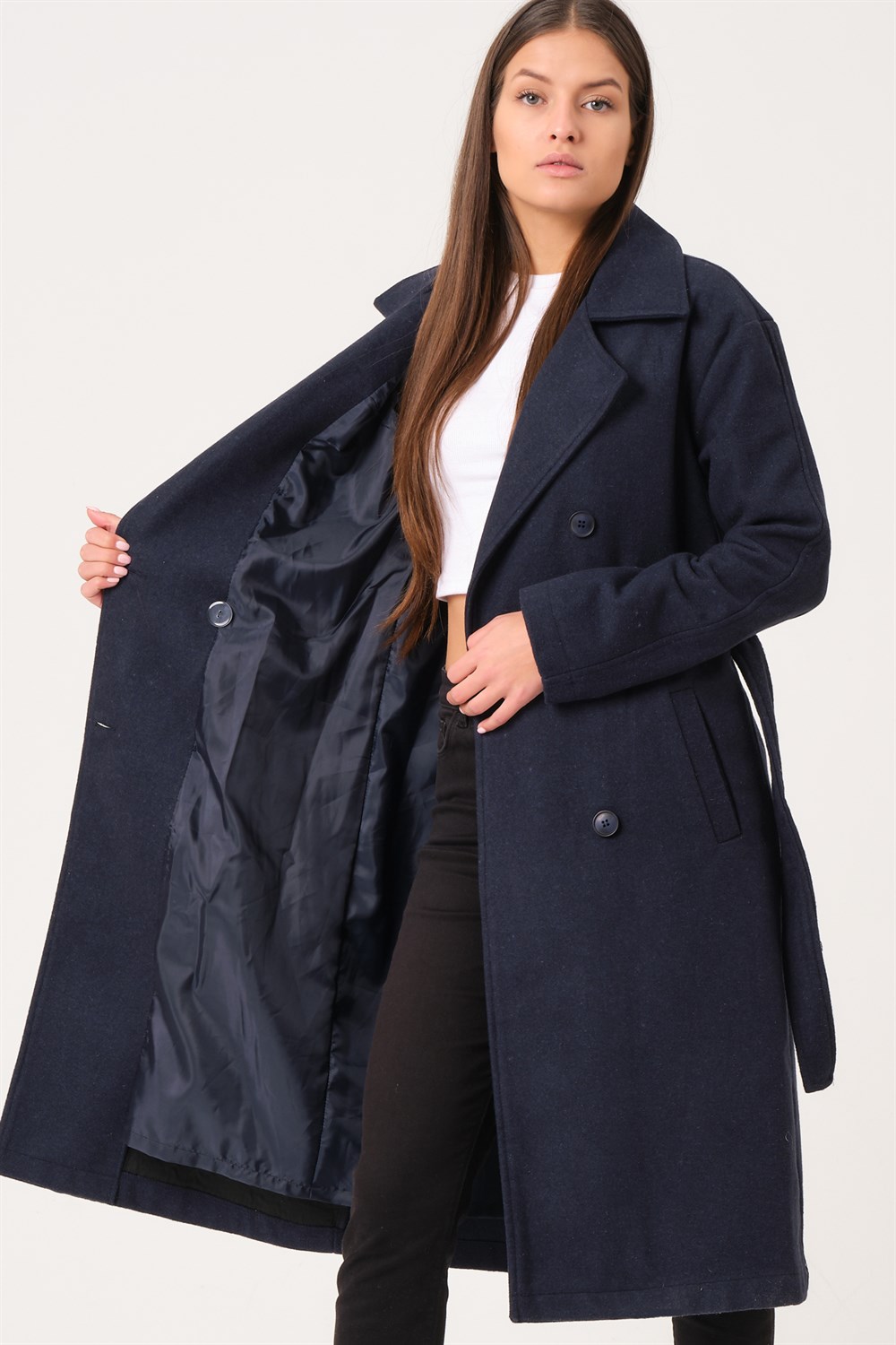 Z6765 DEWBERRY BAYAN PALTO-AÇIK LACİVERT