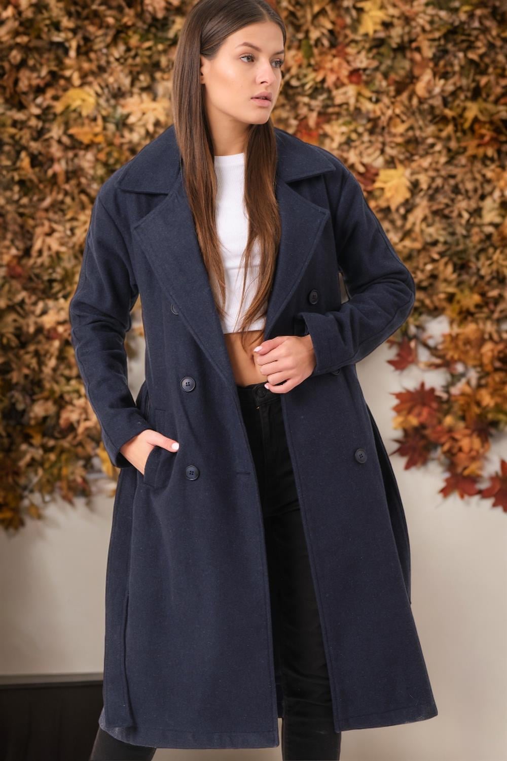 Z6765 DEWBERRY BAYAN PALTO-DÜZ LACİVERT
