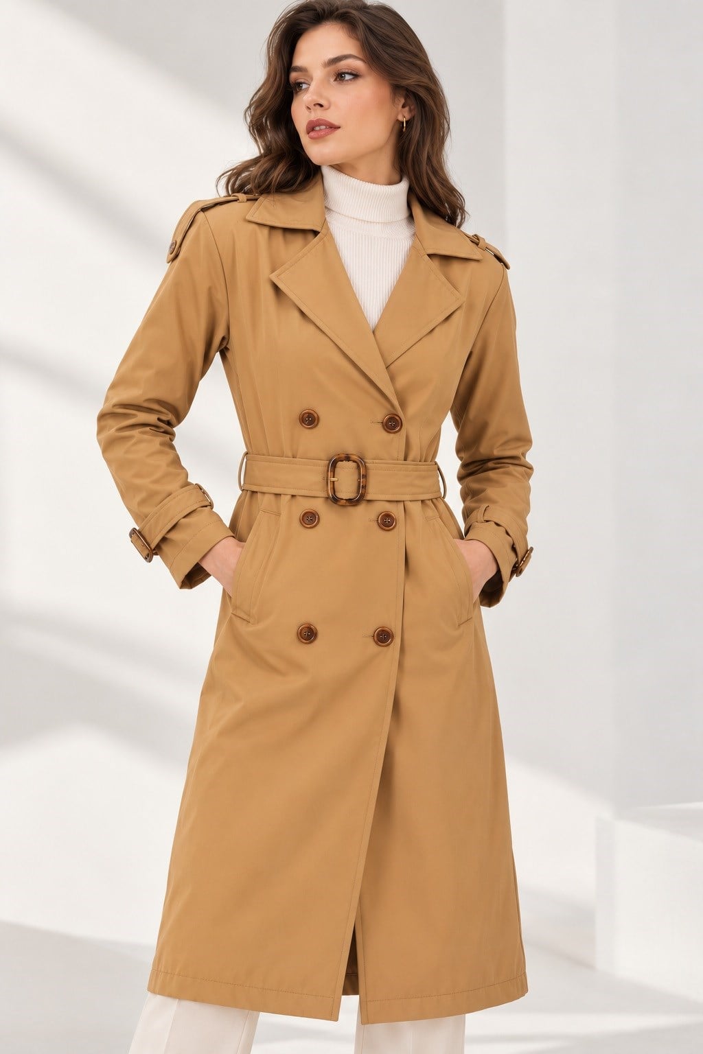 Z9737 DEWBERRY BAYAN TRENÇKOT-DÜZ CAMEL