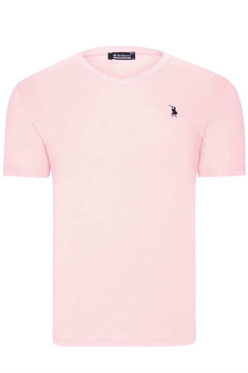 T8568 DEWBERRY V YAKA ERKEK T-SHIRT-AÇIK PEMBE