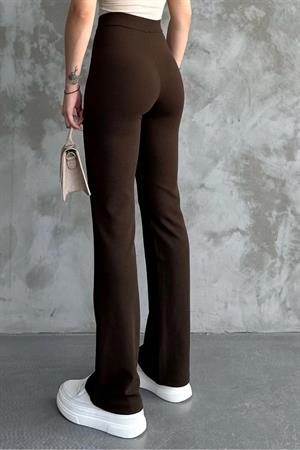 80272 Dewbery High Waist Slim Fit Wide Leg Pants-KAHVE