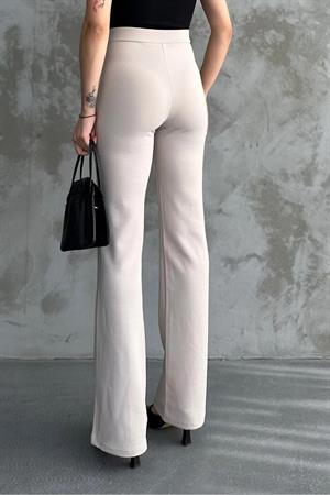 80272 Dewbery High Waist Slim Fit Wide Leg Pants-KREM