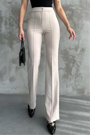 80272 Dewbery High Waist Slim Fit Wide Leg Pants-KREM