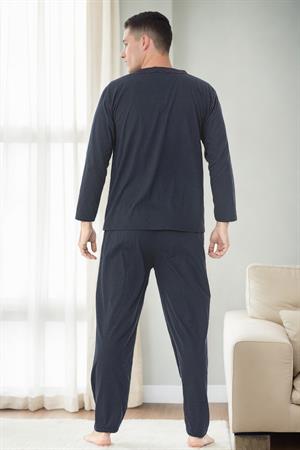 J4425 Dewberry Mens Buttoned Long Sleeve Pyjama Set-LACİVERT