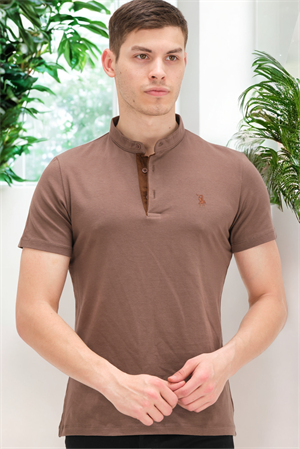 T8560 DEWBERRY T-SHIRT-DÜZ AÇIK KAHVE