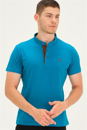 T8560 DEWBERRY T-SHIRT-KOYU TURKUAZ-CAMEL