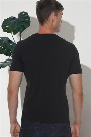 T8568 DEWBERRY V YAKA ERKEK T-SHIRT-DÜZ SİYAH