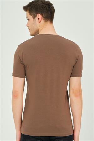 T8568 DEWBERRY V YAKA ERKEK T-SHIRT-KOYU KAHVE