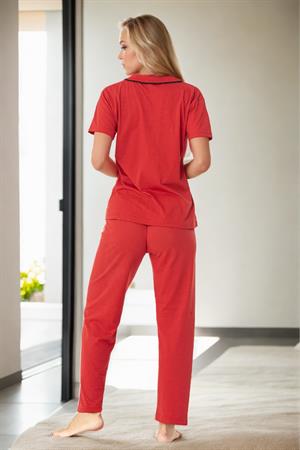 U4716 Dewberry Womens Short Sleeve Pyjama Set-KIRMIZI