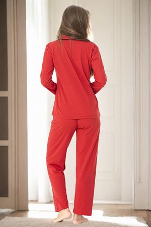 U5515 Dewberry Womens Long Sleeve Pyjama Set-KIRMIZI