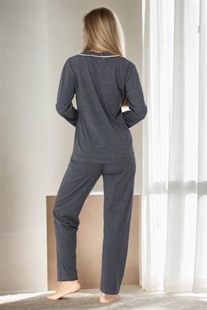 U5515 Dewberry Womens Long Sleeve Pyjama Set-ANTRASİT