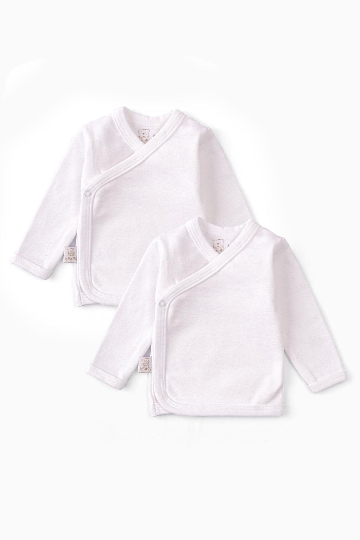 2 li Uzun Kollu Desensiz Yandan Kapama Bebek Tişörtü BeyazTişört 2 li Uzun Kollu Desensiz Yandan Kapama Bebek Tişörtü Beyaz Uygun Bebe