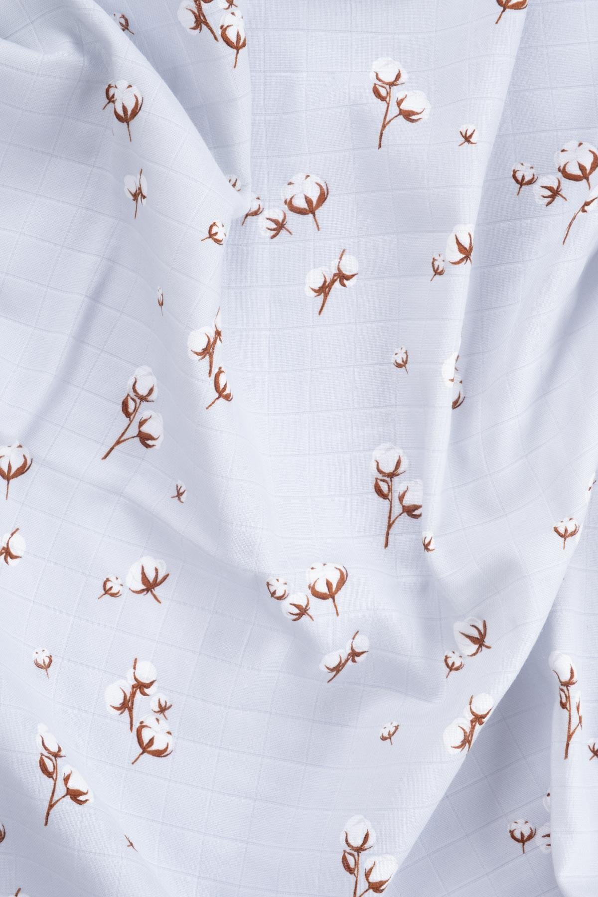 Boumini Müslin Örtü 120x120 cm Pamuk Desenli Açık Mavi