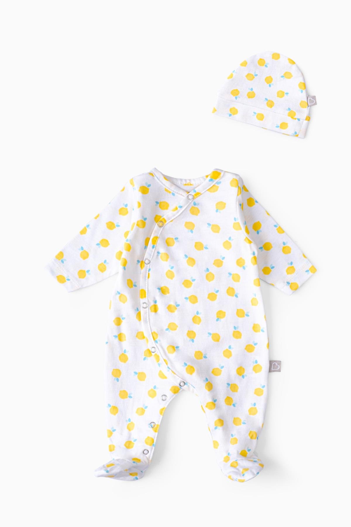 Boumini Bebek Patikli Tulum Şapka Set Sarı Limonlar