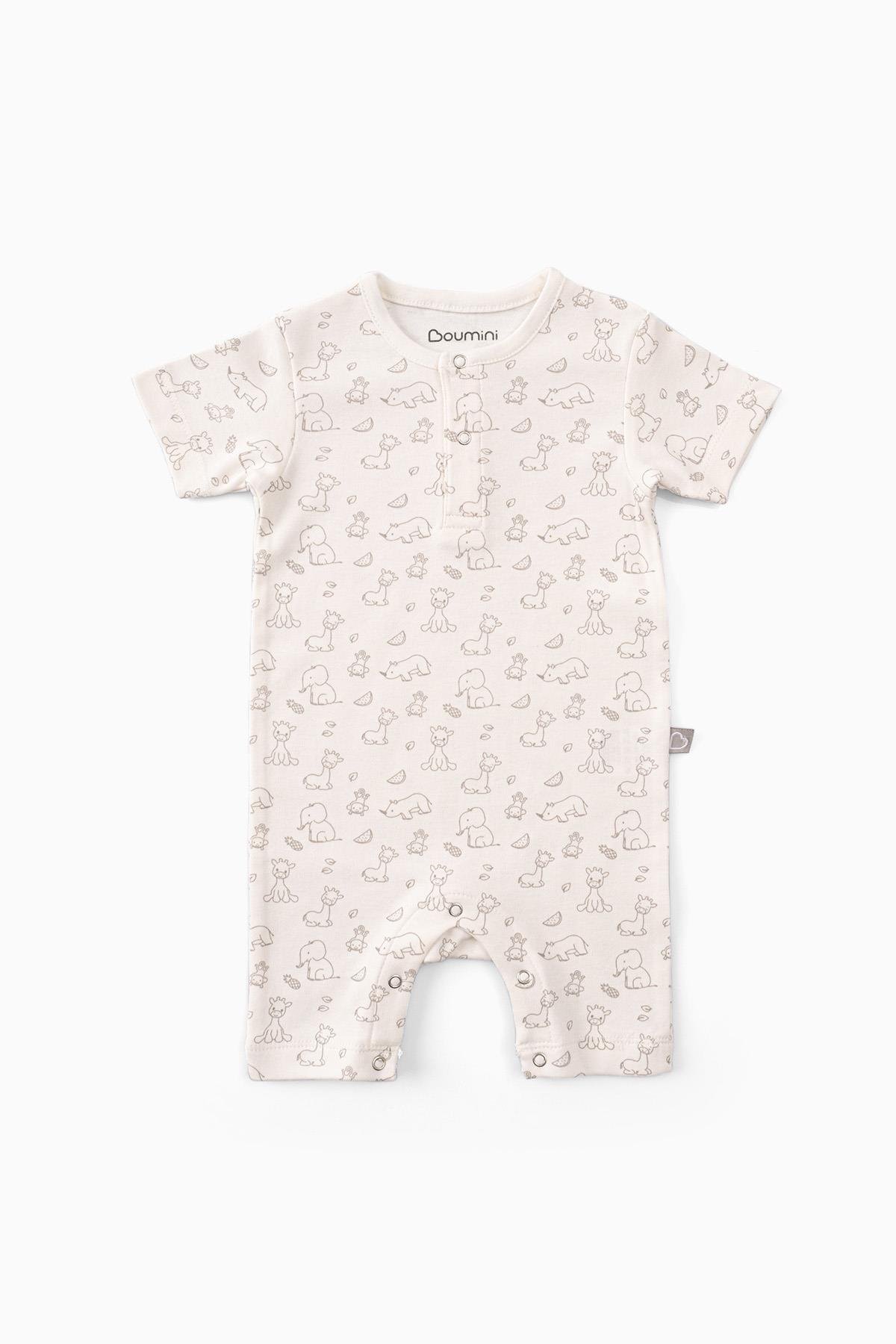 Bebek Şort Tulumu Kısa Kollu Pamuklu Tulum ZürafaTulum Bebek Şort Tulumu Kısa Kollu Pamuklu Tulum Zürafa Boumini