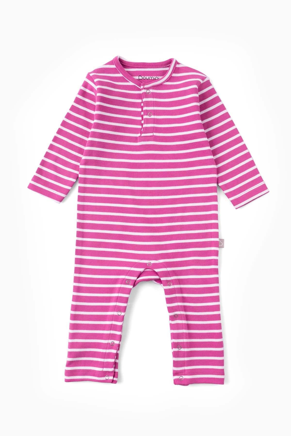 Boumini Bebek Uzun Kollu Çıtçıtlı Tulum Çizgili FuşyaTulum Boumini Bebek Uzun Kollu Çıtçıtlı Tulum Çizgili Fuşya Boumini