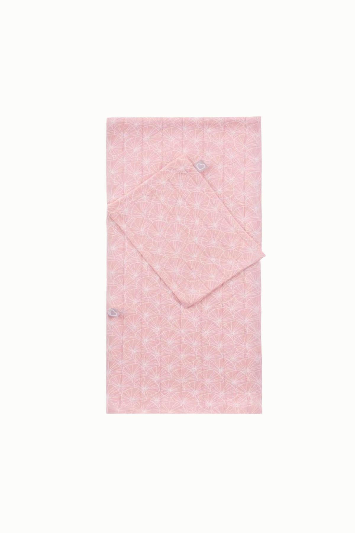 BouminiBoumini Çok Amaçlı Pamuklu Bebek Örtü ve Kese Seti 100x100 cm Pembe YapraklarMüslin Örtüler