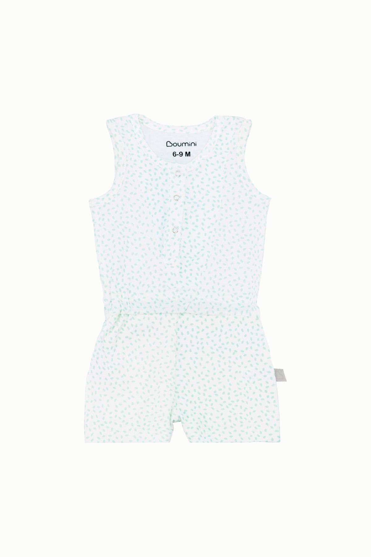 BouminiBoumini Kolsuz Beli Lastikli Şort Tulum Salopet Yapraklar MintKız Çocuk Tulum Salopet