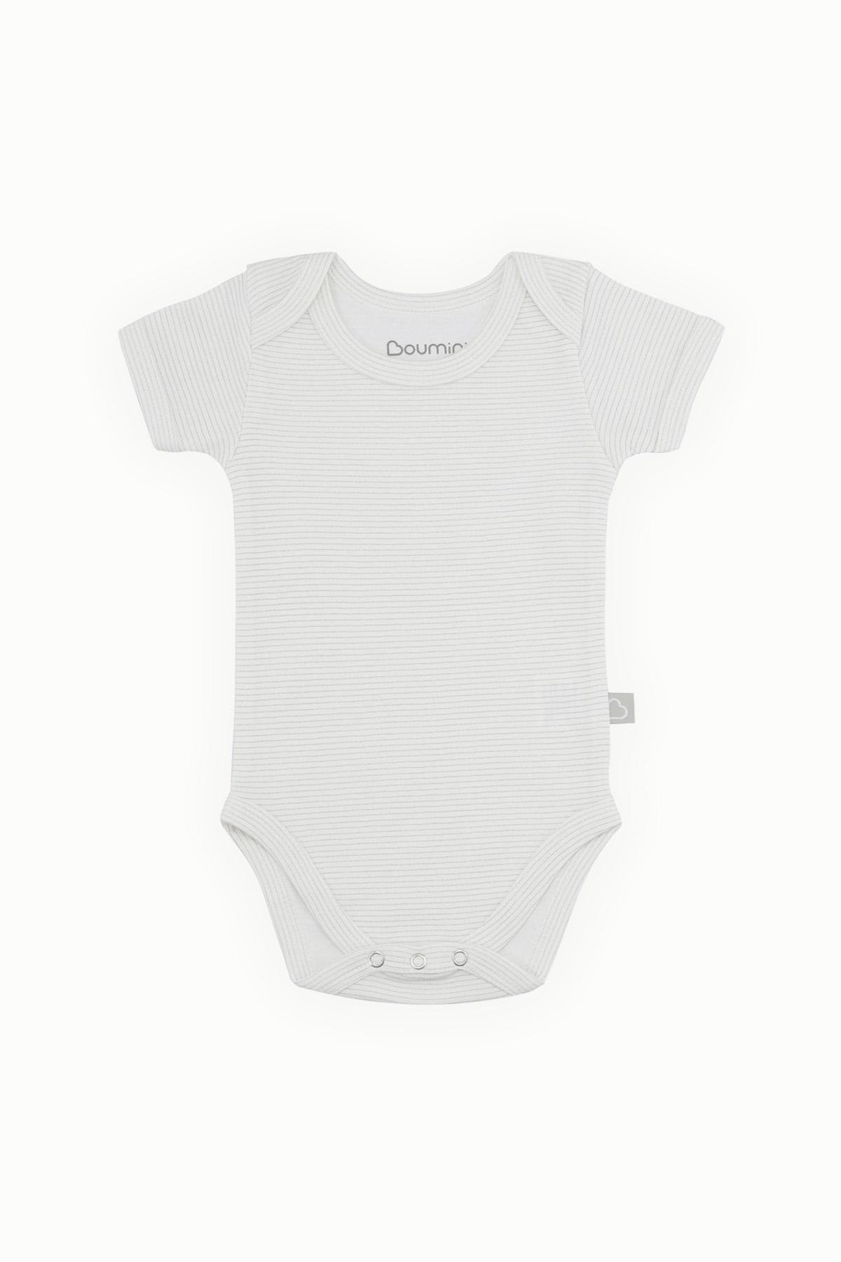 BouminiBoumini Pamuklu Bebek Kısa Kollu Çıtçıtlı Body Krem Çizgili Zarf Yaka 0-36 ayBody&Zıbın