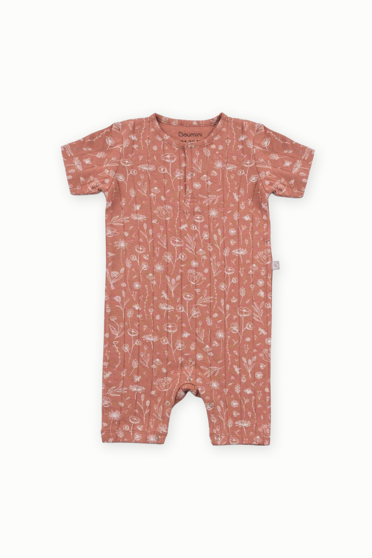 BouminiBoumini Pamuklu Kısa Kollu Bebek Şort Tulum Bahar Çiçekli KiremitTulum