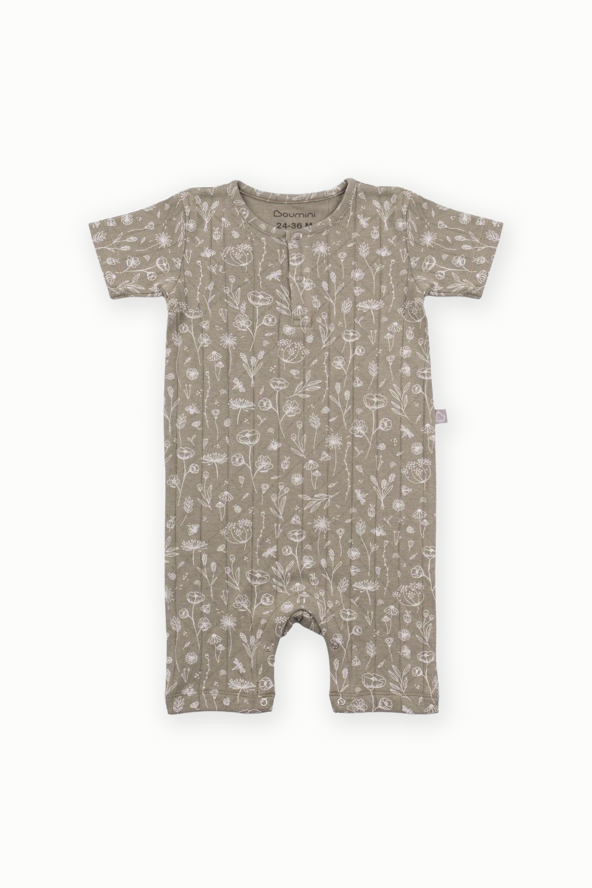 BouminiBoumini Pamuklu Kısa Kollu Bebek Şort Tulum Bahar Çiçekli HakiTulum