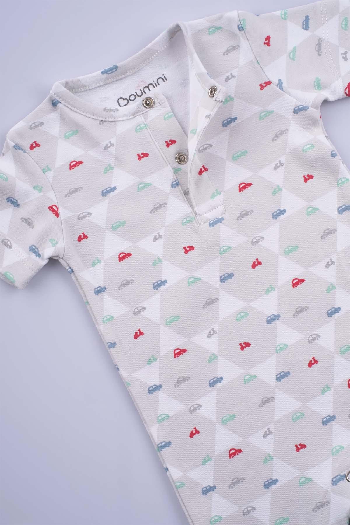 Boumini Pamuklu Kısa Kollu Şort Bebek Tulum Arabalar Renkli